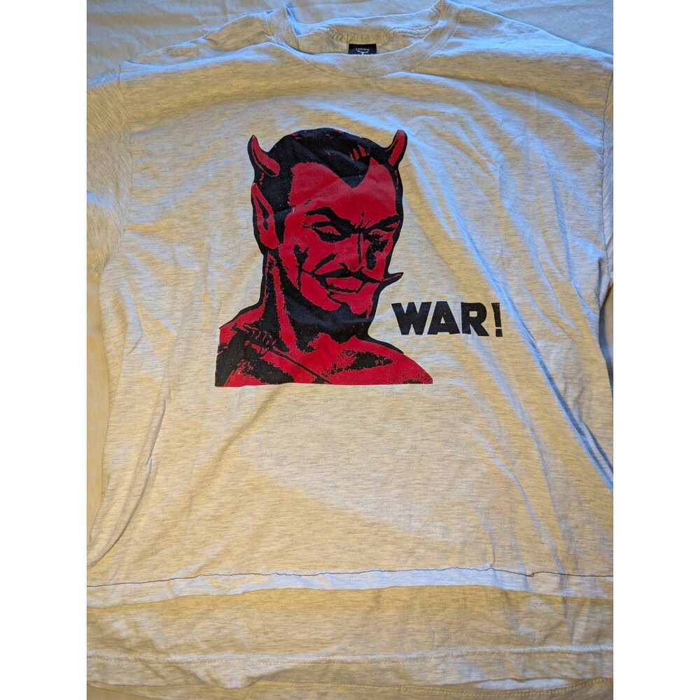 Hanes Beefy-T Mens L White Cotton Knit Double-Sided Devil Graphic T-Shirt
